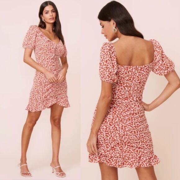 ASTR The Label Ditsy Floral Ruffle Mini Dress In Rust Orange White Size XL New - Picture 2 of 15